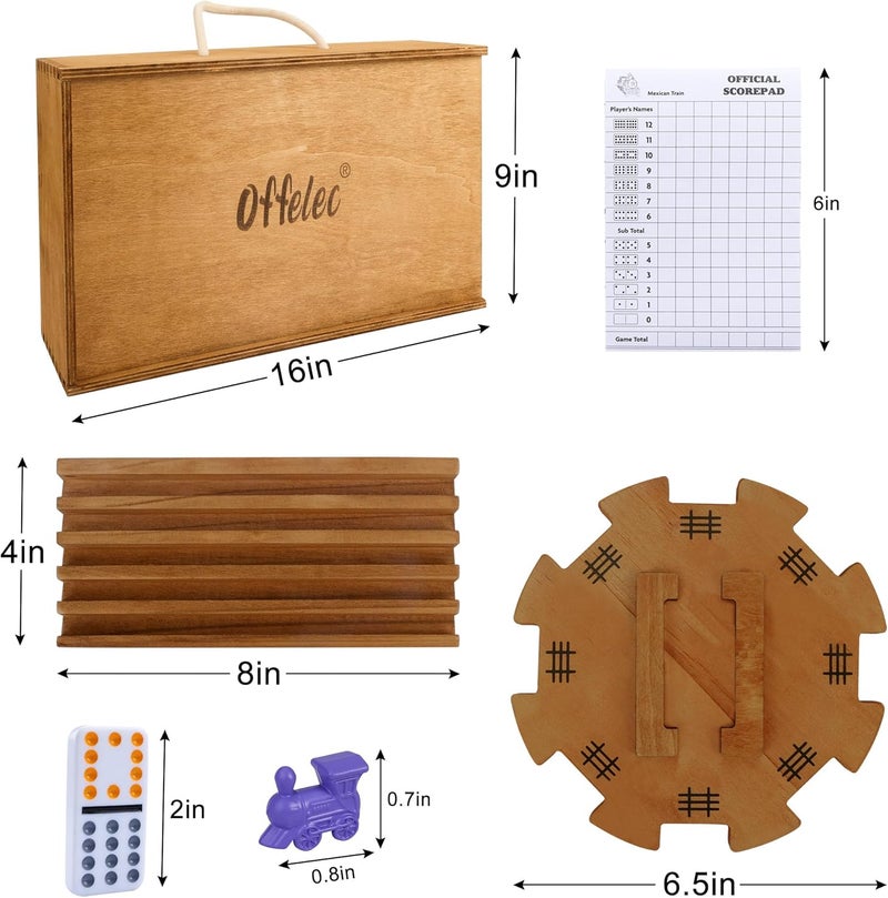Offelec Mexican Train Dominoes Set with 8 Holders, Double 12 Dominos Set for Adults, Mexican Dominoes Train for Kids and Family Game, Mexican Train Games with 91 Colored Tile Dominos and Wooden Box - Image 4